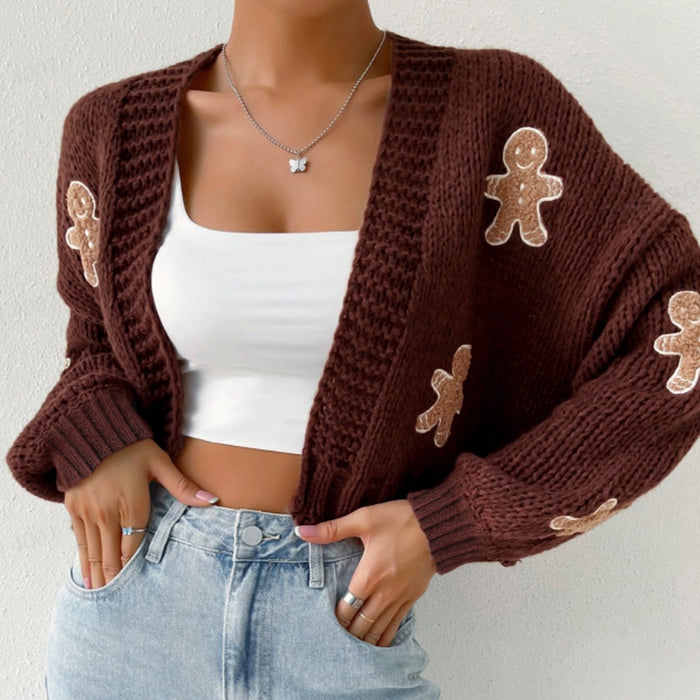 Warmfell Gingerbread man cardigan with V-neck, soft knit in six colours