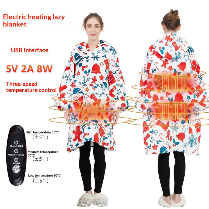 USB Heated Hoodie Blanket – Oversized Flannel and Sherpa