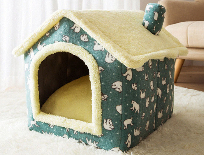 Warmfell Foldable plush pet cave house with soft cushion