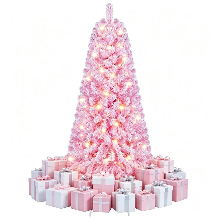Warmfell Small Pink Flocked Christmas Tree with 160 LEDs, 5ft