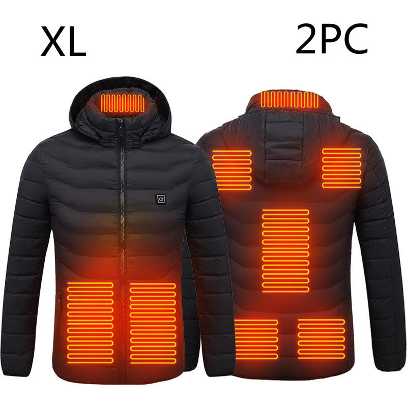 USB Heated Jacket With Hood And 8 Heating Zones, Two-Piece Pack