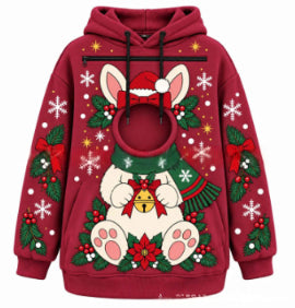 Warmfell Christmas Fleece Hoodie with Pet Pocket