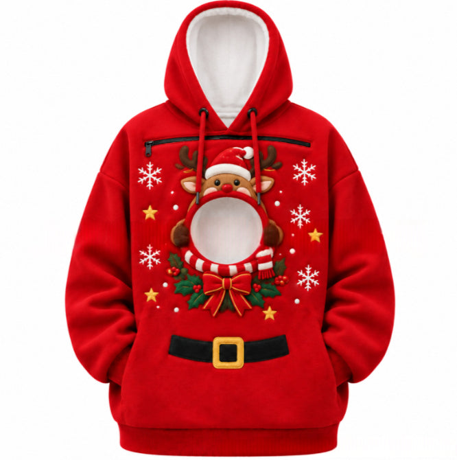 Christmas hoodie with cat in front pocket