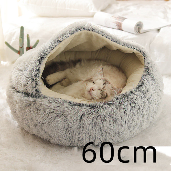 Warmfell Plush 2-in-1 Pet Bed with Fold-Over Hood, 40 to 65 cm