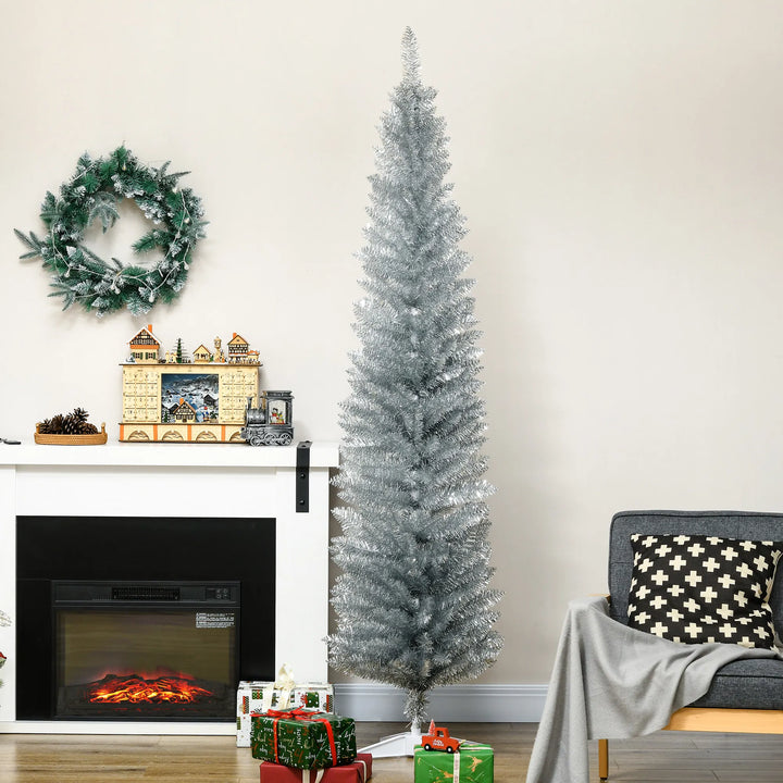 Tall silver slim pencil tree, unlit