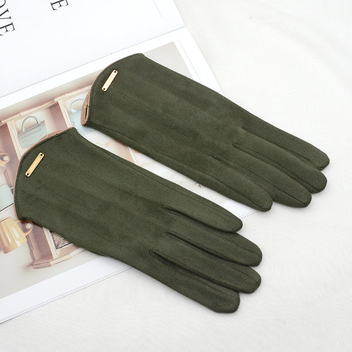 Warmfell Faux Suede Touchscreen Gloves with Gold Bar