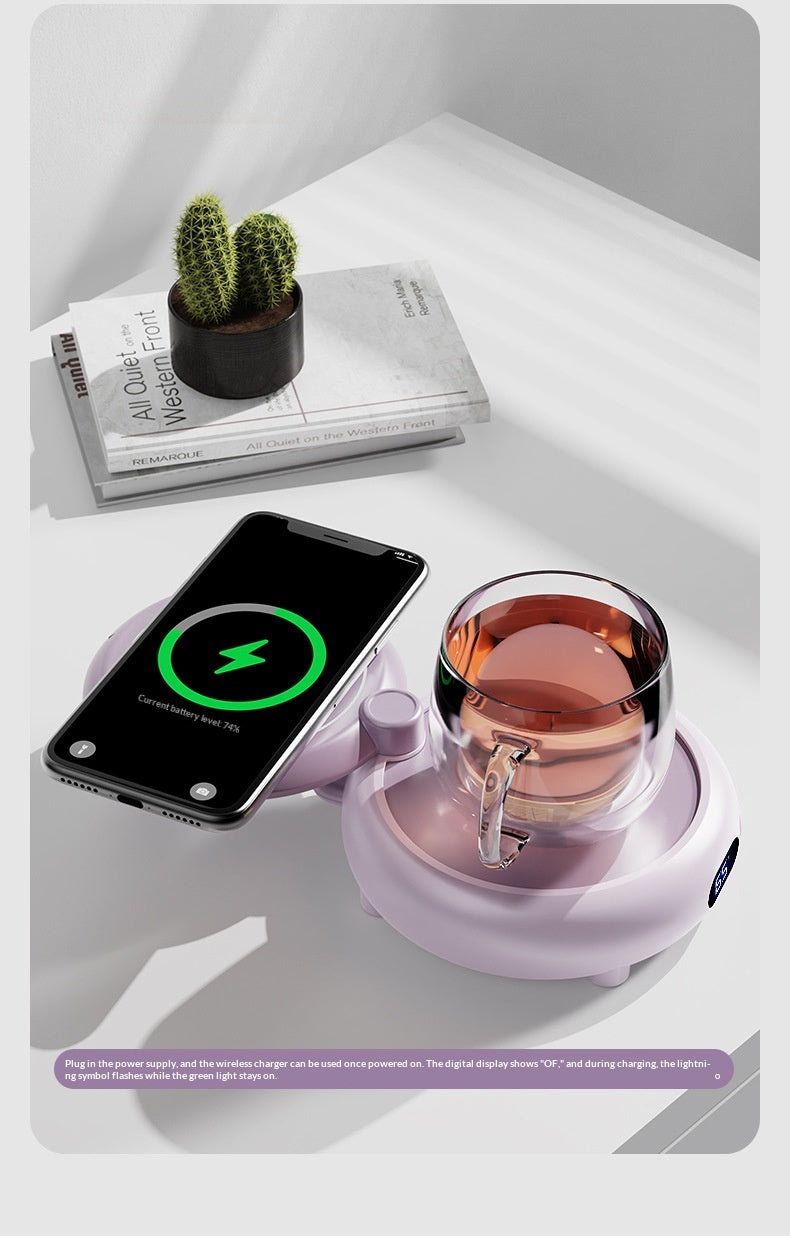 Pink mug warmer with wireless phone charger
