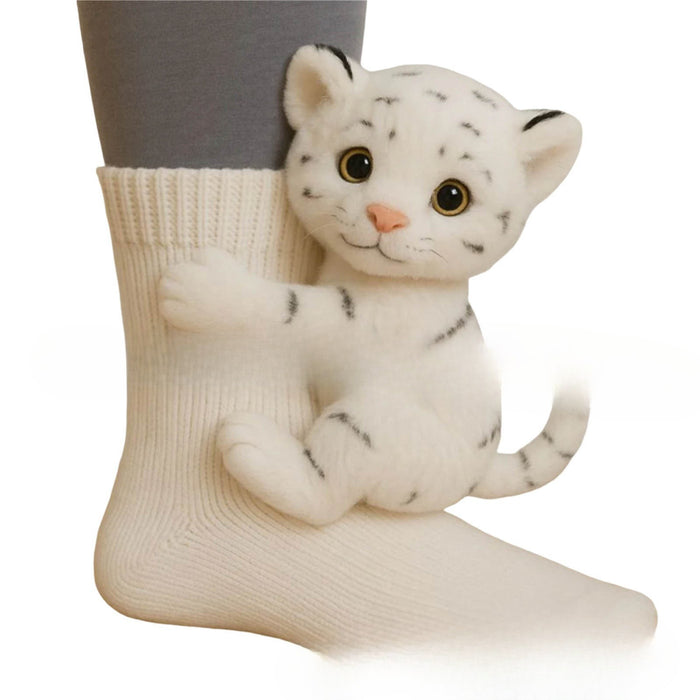 Warmfell Knit Socks with a 3D Crochet Animal Hug