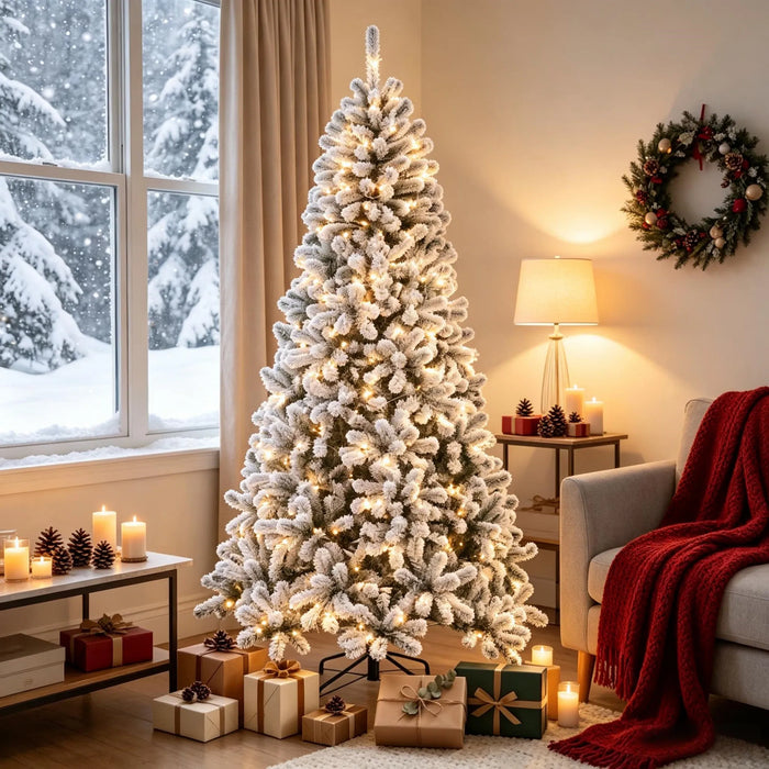 Warmfell Flocked Northern Pine Christmas Tree with 350 LEDs, 7.5ft