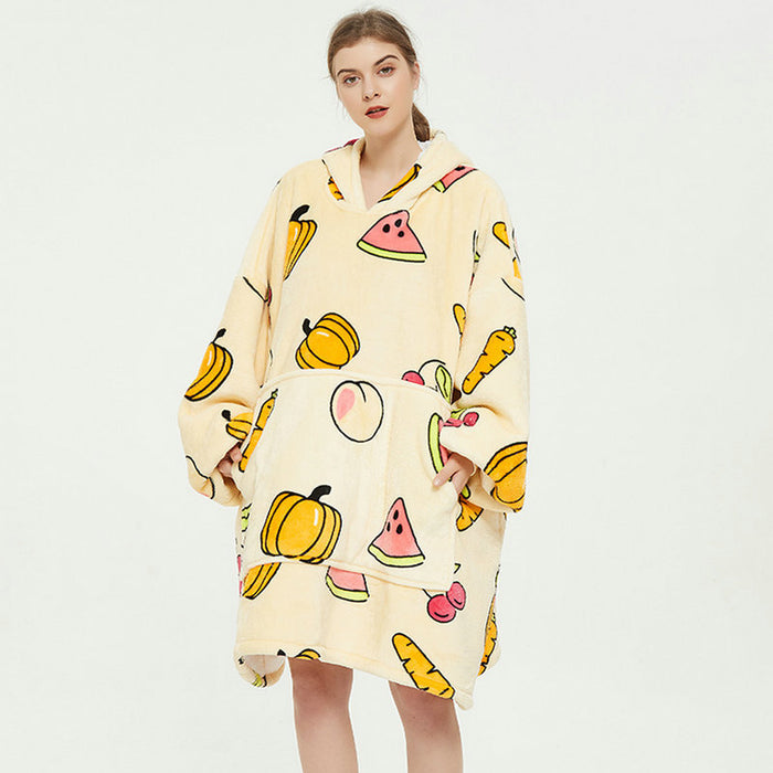 Warmfell Oversized printed blanket hoodie in double-layer fleece