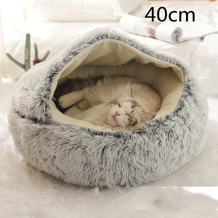 Warmfell Plush 2-in-1 Pet Bed with Fold-Over Hood, 40 to 65 cm