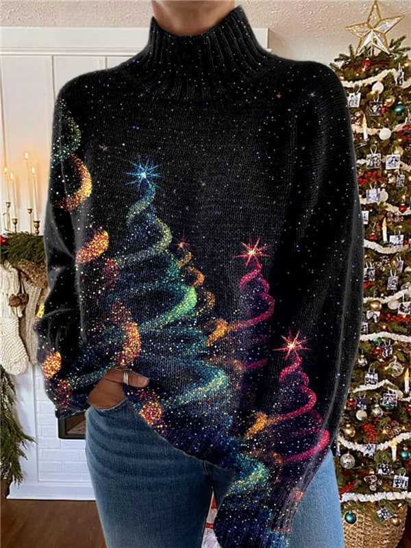 Warmfell Loose Printed Turtleneck Jumper for Women