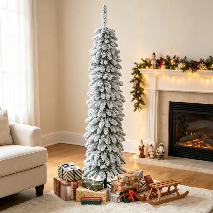 Warmfell Snow-Flocked Slim Christmas Tree, 5ft Unlit