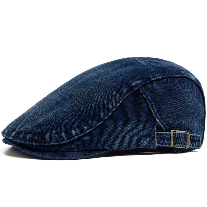 Warmfell Washed Denim Flat Cap with Buckle Back
