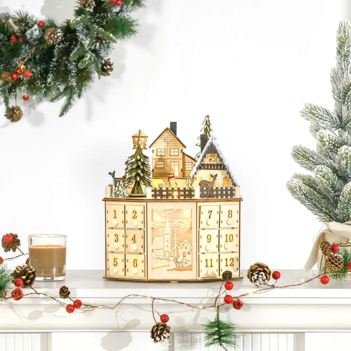 Warmfell Wooden Light-Up Christmas Village Advent Calendar