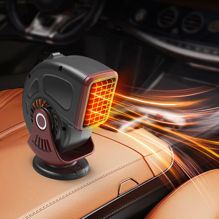 Black portable car heater on dashboard