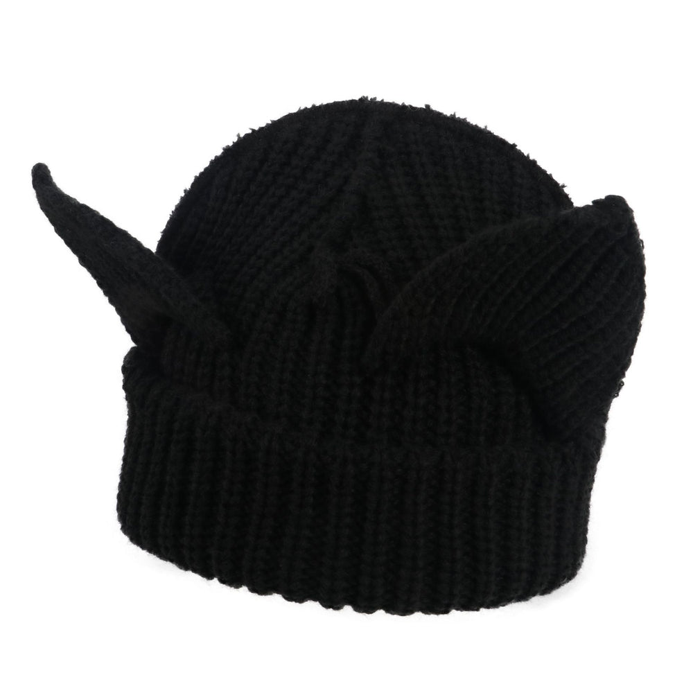 Black chunky knit beanie with cat ears