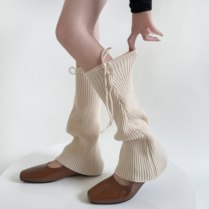 Warmfell Flared Ribbed Leg Warmers with Lace Up Tie