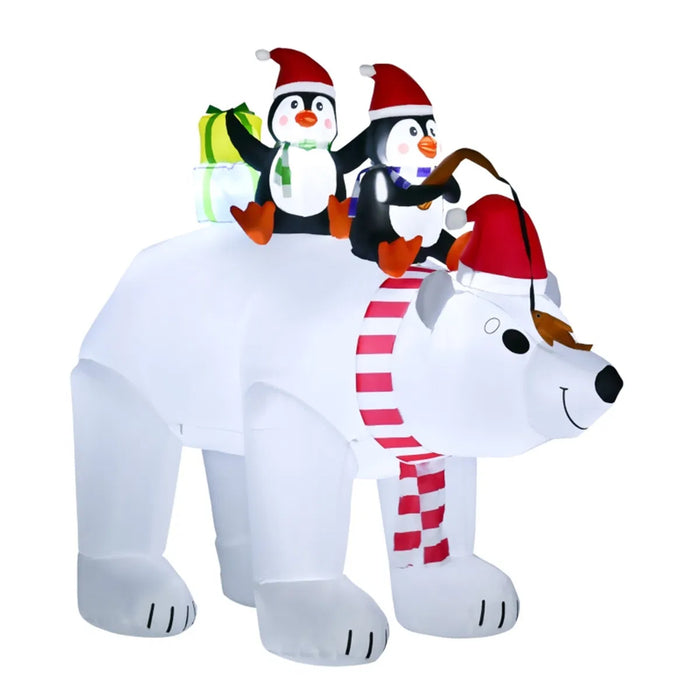Warmfell Inflatable Polar Bear with Penguins, Lit Outdoor Display