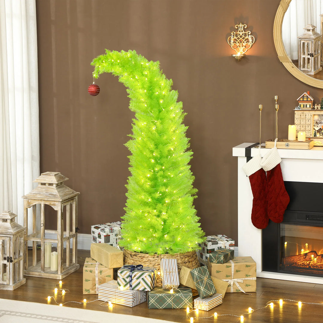 Lime green bent-top pencil tree with lights