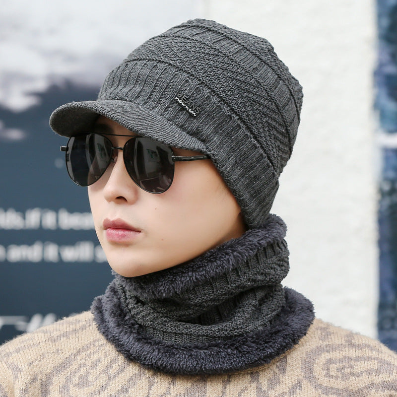 Knitted peaked beanie and neck warmer set