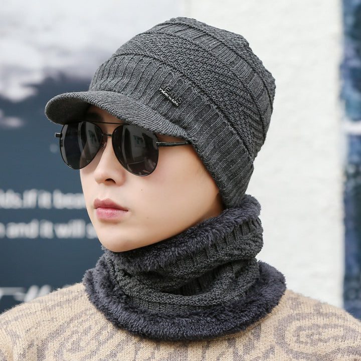 Knitted peaked beanie and neck warmer set