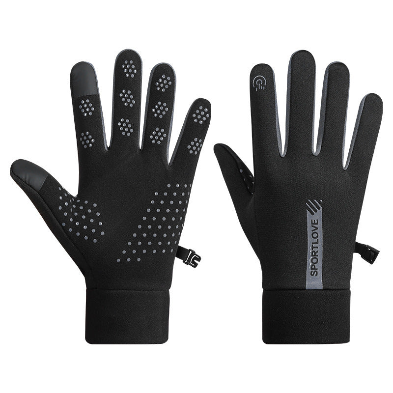 Grey fleece lined water repellent winter gloves