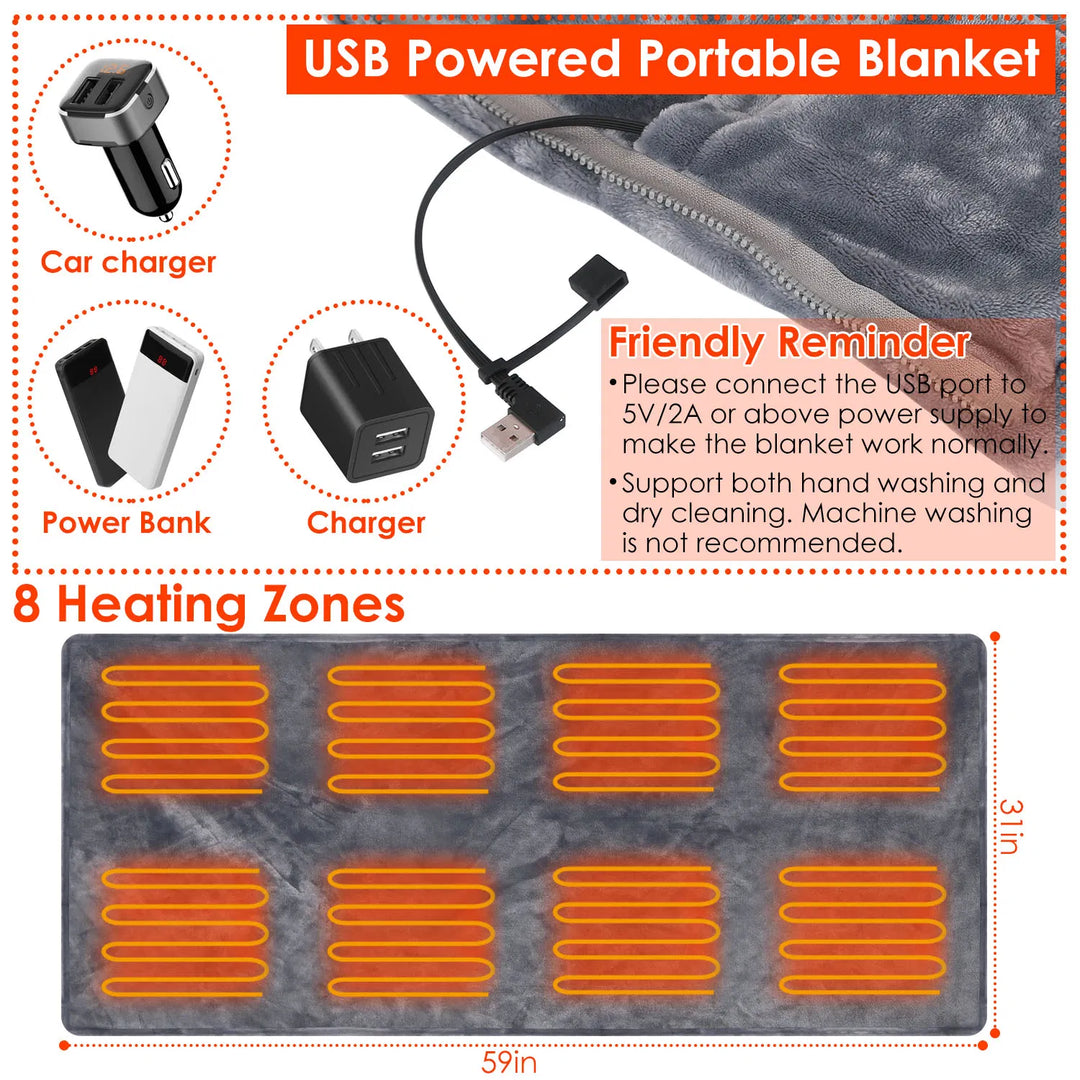 Portable USB Heated Blanket Wrap With 3 Heat Settings