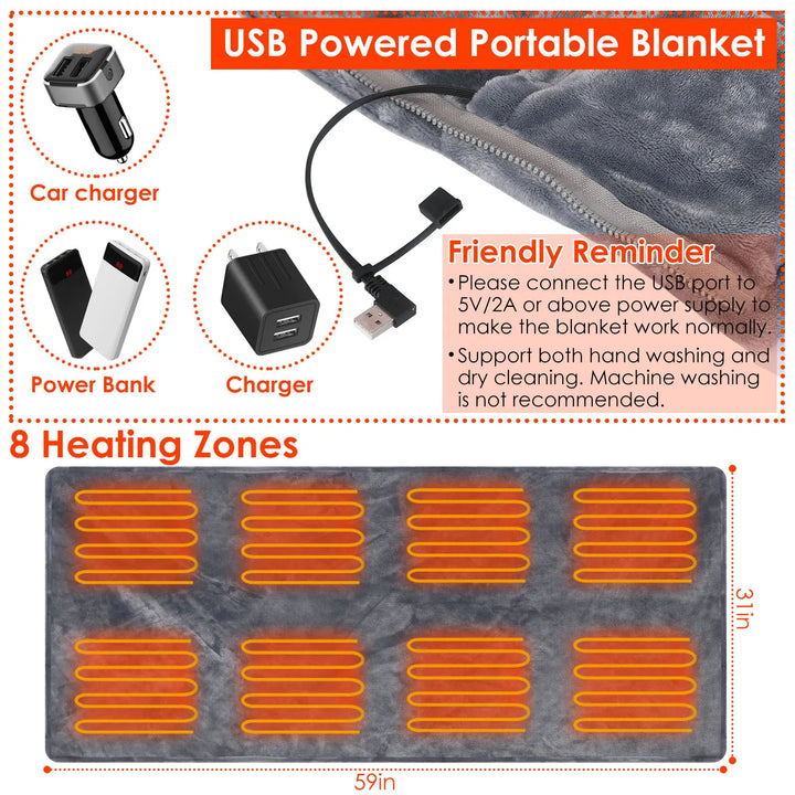Portable USB Heated Blanket Wrap With 3 Heat Settings