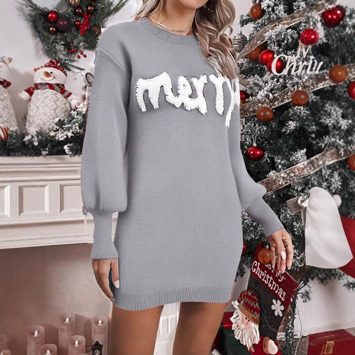 Womens Christmas Jumper Dress Lantern Sleeve Knit