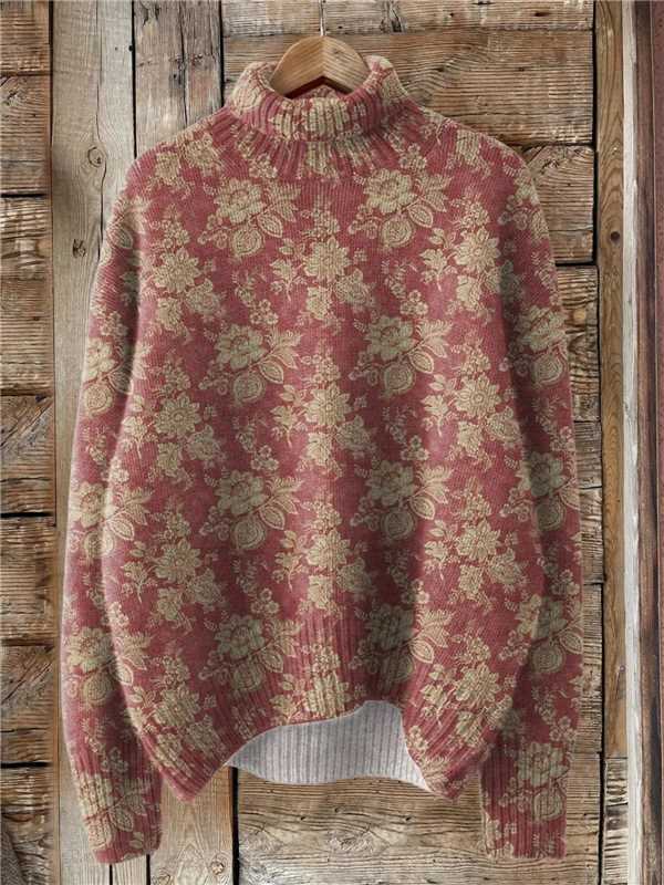 Warmfell Loose Printed Turtleneck Jumper for Women