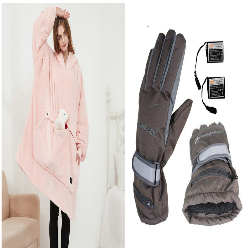 USB Heated Hoodie Blanket – Oversized Flannel and Sherpa