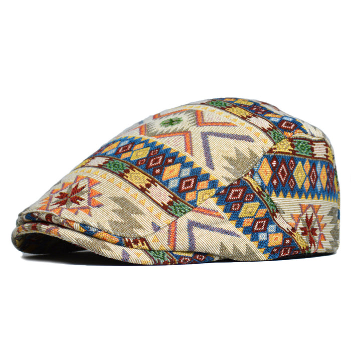 Warmfell Patterned Flat Cap with Ethnic Jacquard
