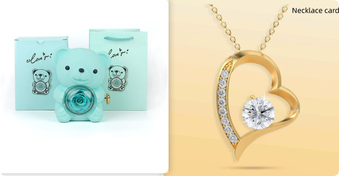 Warmfell Rotating teddy bear jewellery box with eternal rose