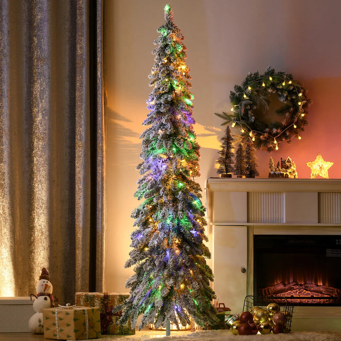 Warmfell Flocked Pencil Christmas Tree with Dual-Colour LEDs, 6ft