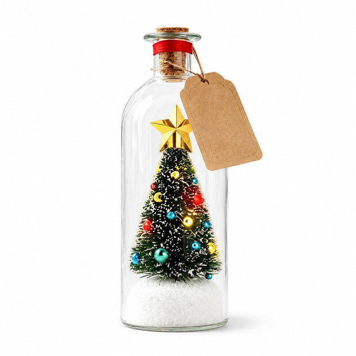 Glowing Christmas tree bottle with cork