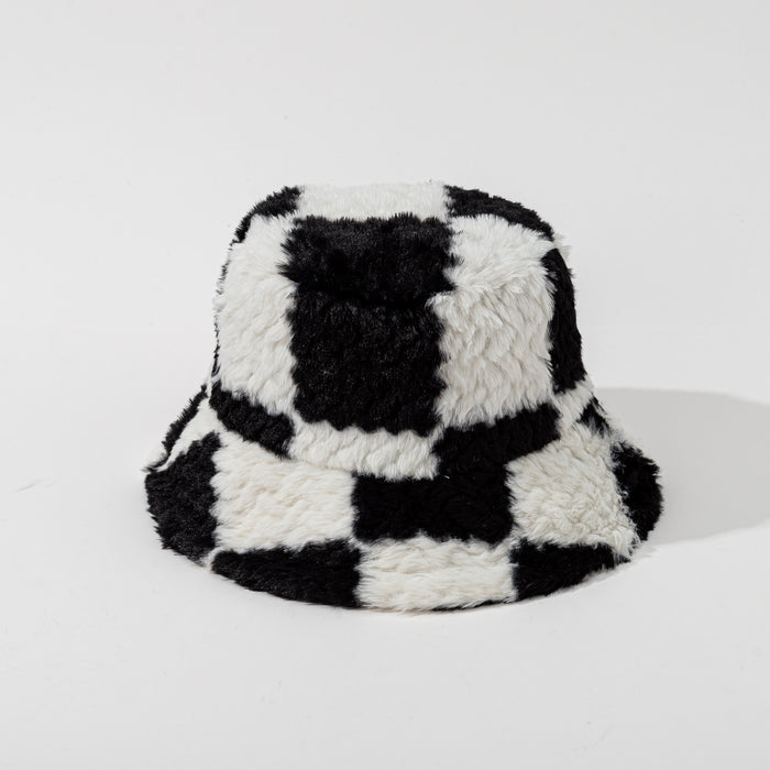 Warmfell Checkerboard Plush Bucket Hat in Teddy Fleece