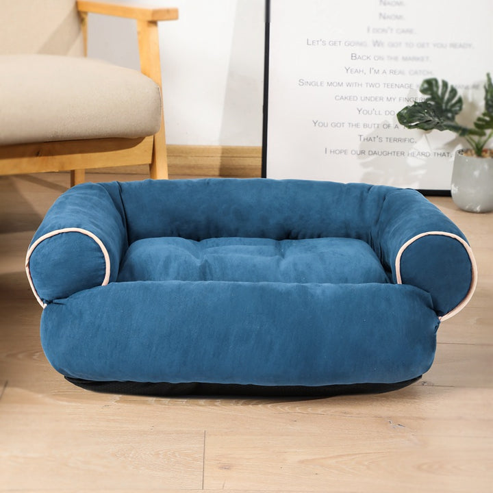 Plush sofa pet bed with bolster sides
