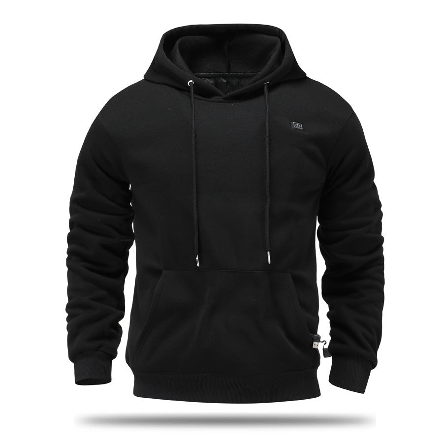 Man wearing black USB heated hoodie