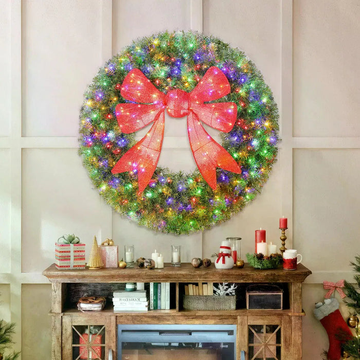 Warmfell Giant 152 cm Lighted Christmas Wreath with Red Bow