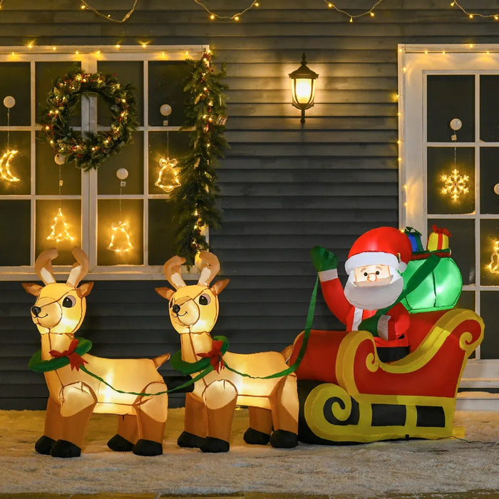 Warmfell Inflatable Santa Sleigh with Reindeer 8 ft, LED Lit