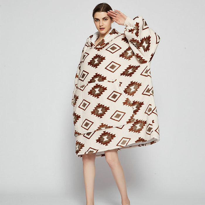 Warmfell Oversized printed blanket hoodie in double-layer fleece