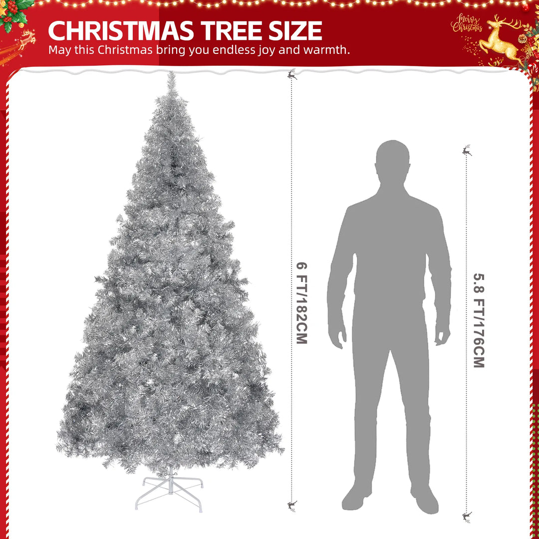 Silver artificial Christmas tree with metal stand