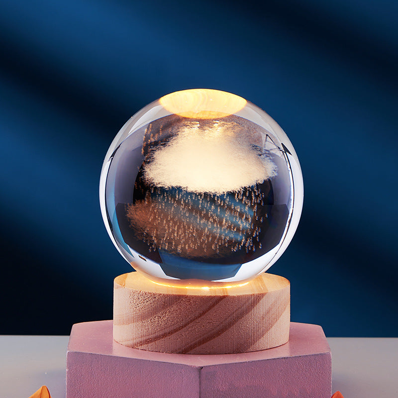 3D solar system crystal ball night light – 6 or 8 cm with base