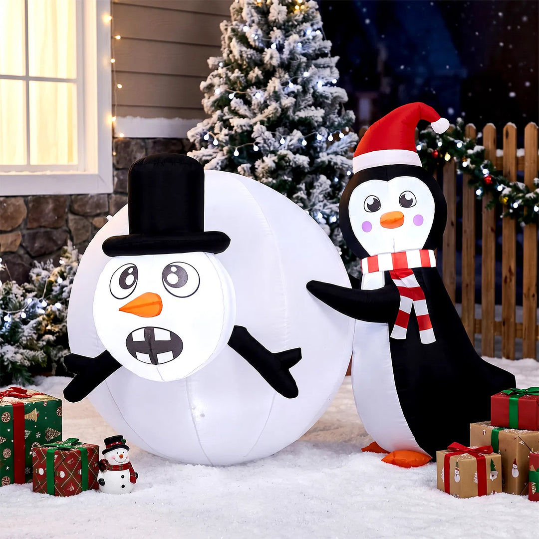 Inflatable penguin with giant snowball