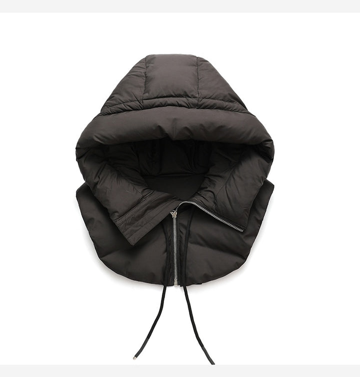 Ivory quilted down hood with neck warmer