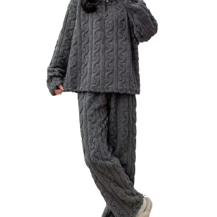 Warmfell Coral Fleece Pyjama Set with Half Zip Top
