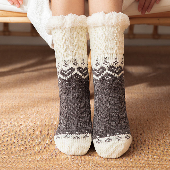 Warmfell Plush Lined Heart Knit Floor Socks with Grip Dots