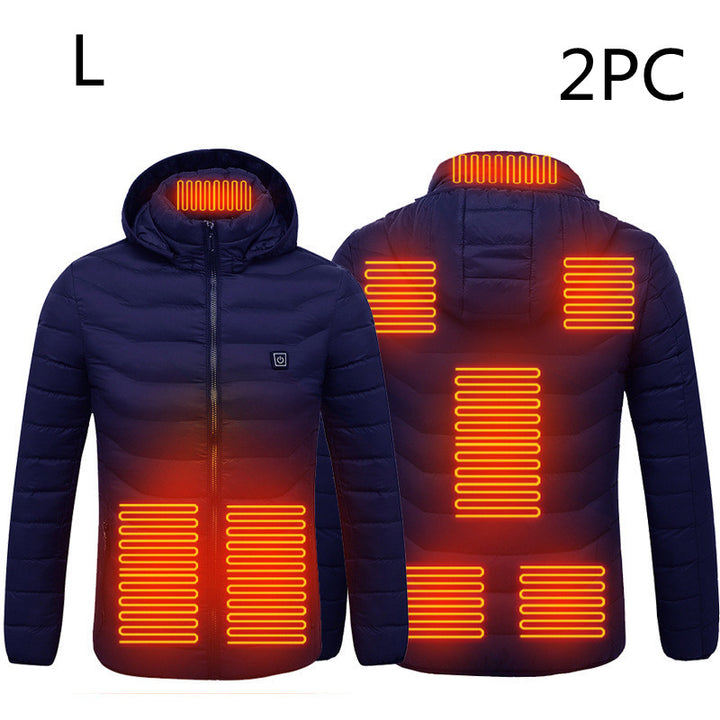 USB Heated Jacket With Hood And 8 Heating Zones, Two-Piece Pack