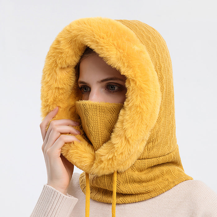 Warmfell Thick plush hooded scarf hat for women, windproof and warm